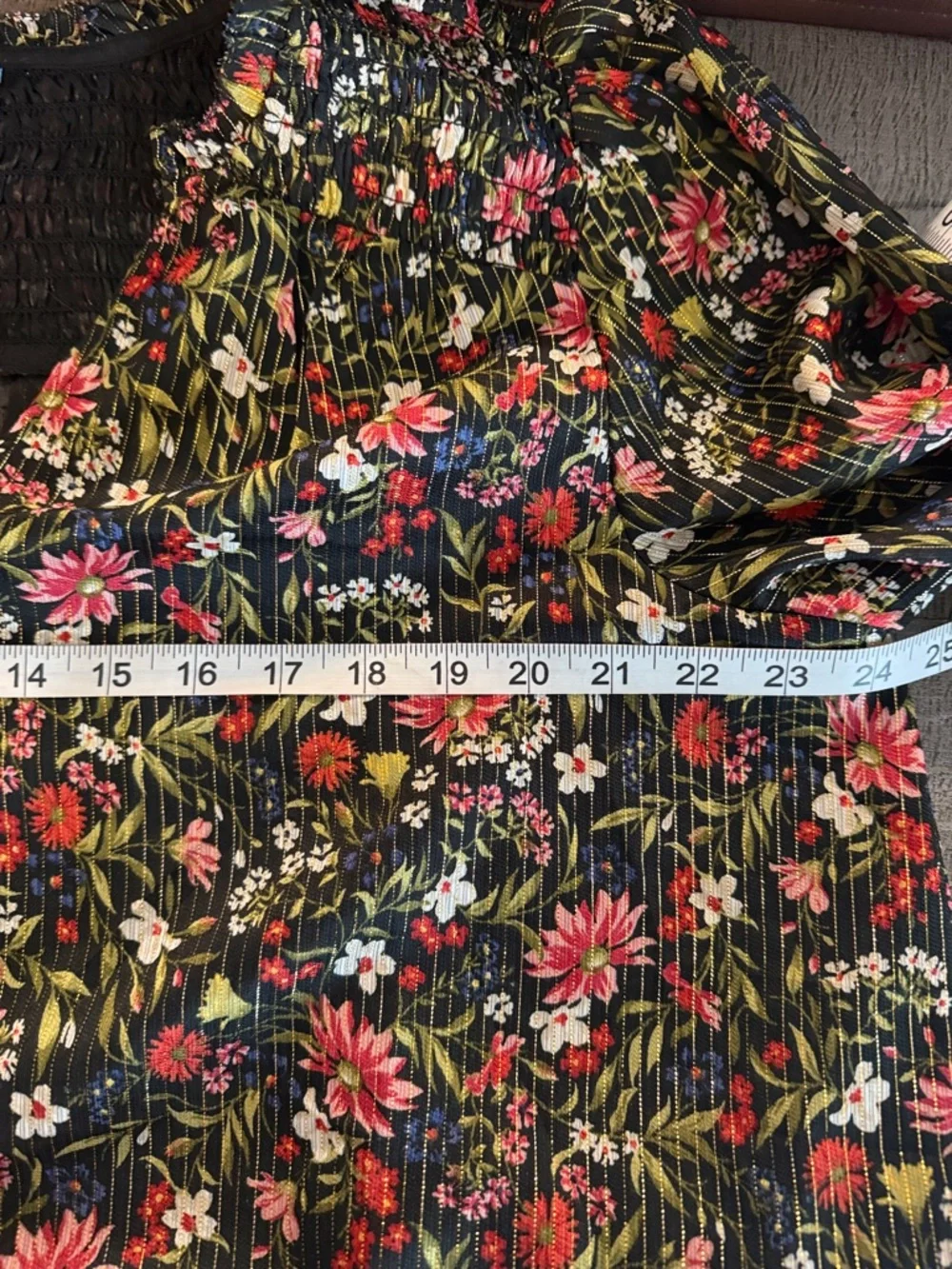 Old‎ Navy Black Floral Smocked-Neck Blouse with Pink and Red Flowers